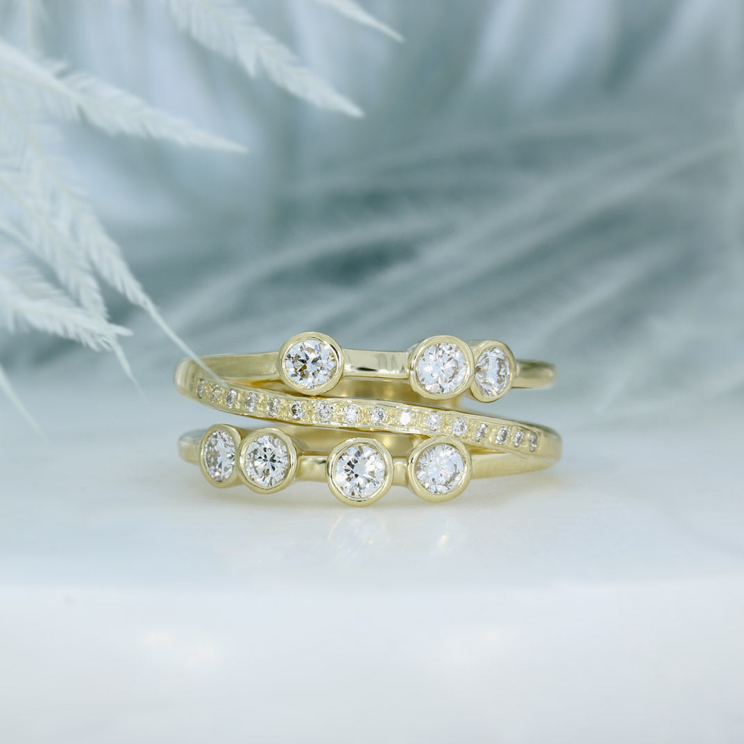 9ct Gold 3 Row Lab Grown Diamond Bubble Ring 0.80ct