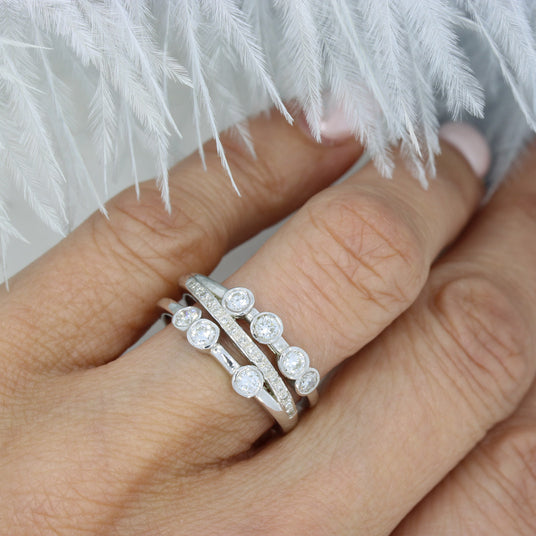 9ct White Gold 3 Row Lab Grown Diamond Bubble Ring 0.80ct