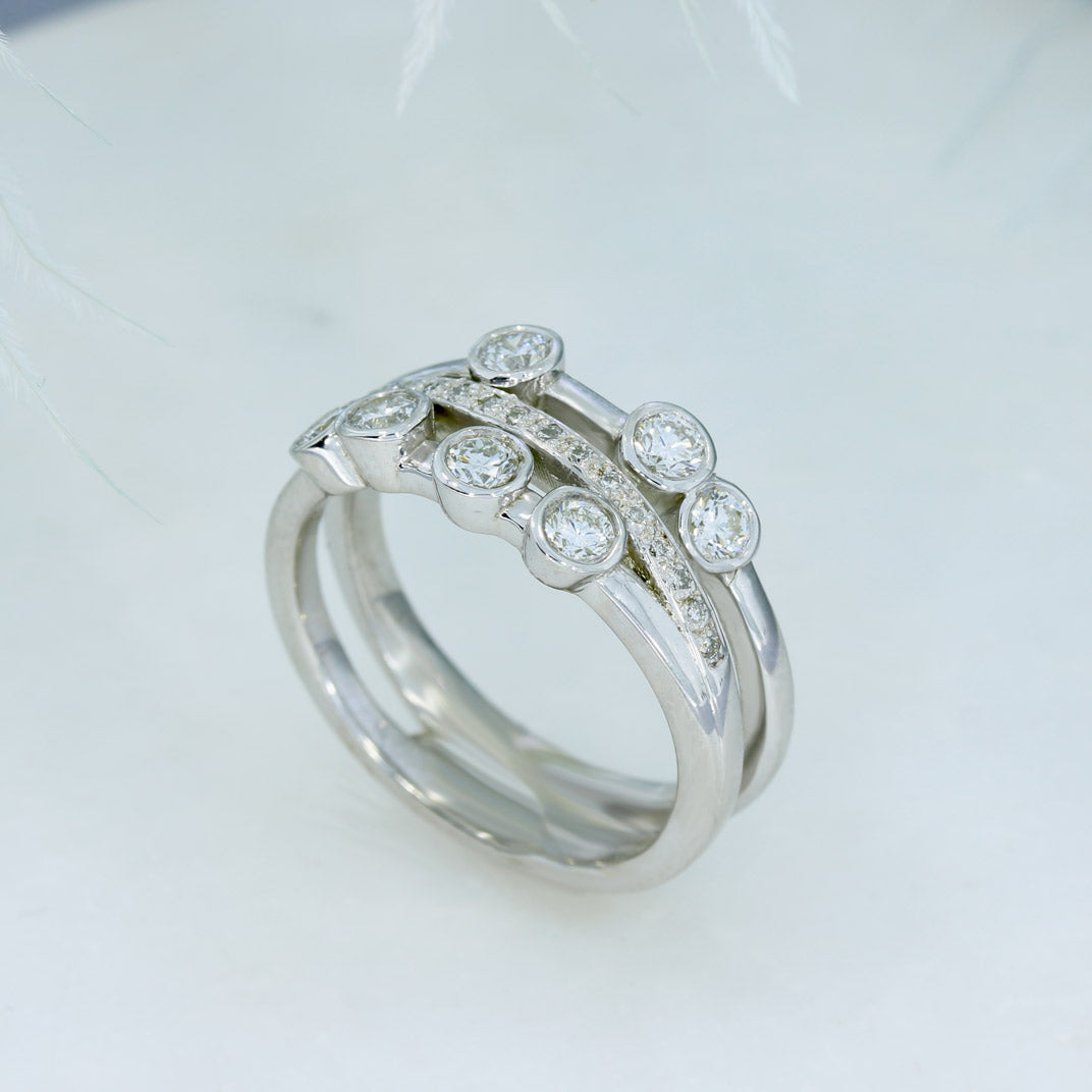 9ct White Gold 3 Row Lab Grown Diamond Bubble Ring 0.80ct