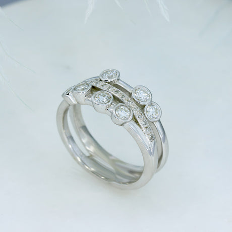 9ct White Gold 3 Row Lab Grown Diamond Bubble Ring 0.80ct