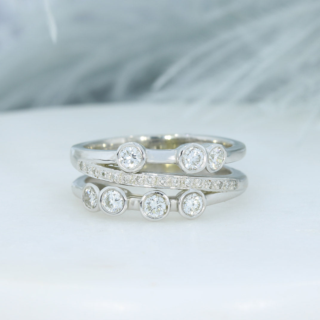 9ct White Gold 3 Row Lab Grown Diamond Bubble Ring 0.80ct