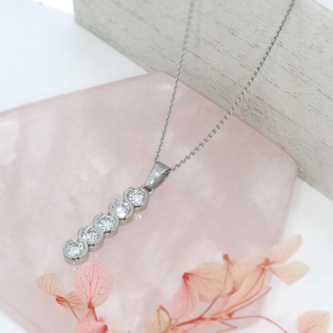 9ct White Gold Drop Pendant with 5 Lab Grown Diamonds 1.72ct 20" Chain