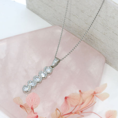 9ct White Gold Drop Pendant with 5 Lab Grown Diamonds 1.72ct 20" Chain