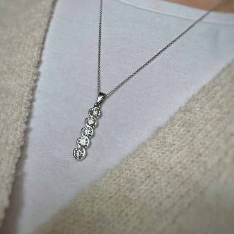 9ct White Gold Drop Pendant with 5 Lab Grown Diamonds 1.72ct 20" Chain