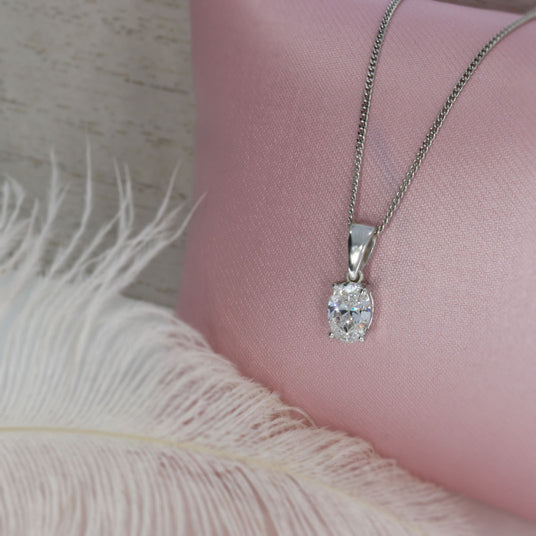 9ct White Gold Oval Lab Grown Diamond Pendant 0.75ct 17" Chain
