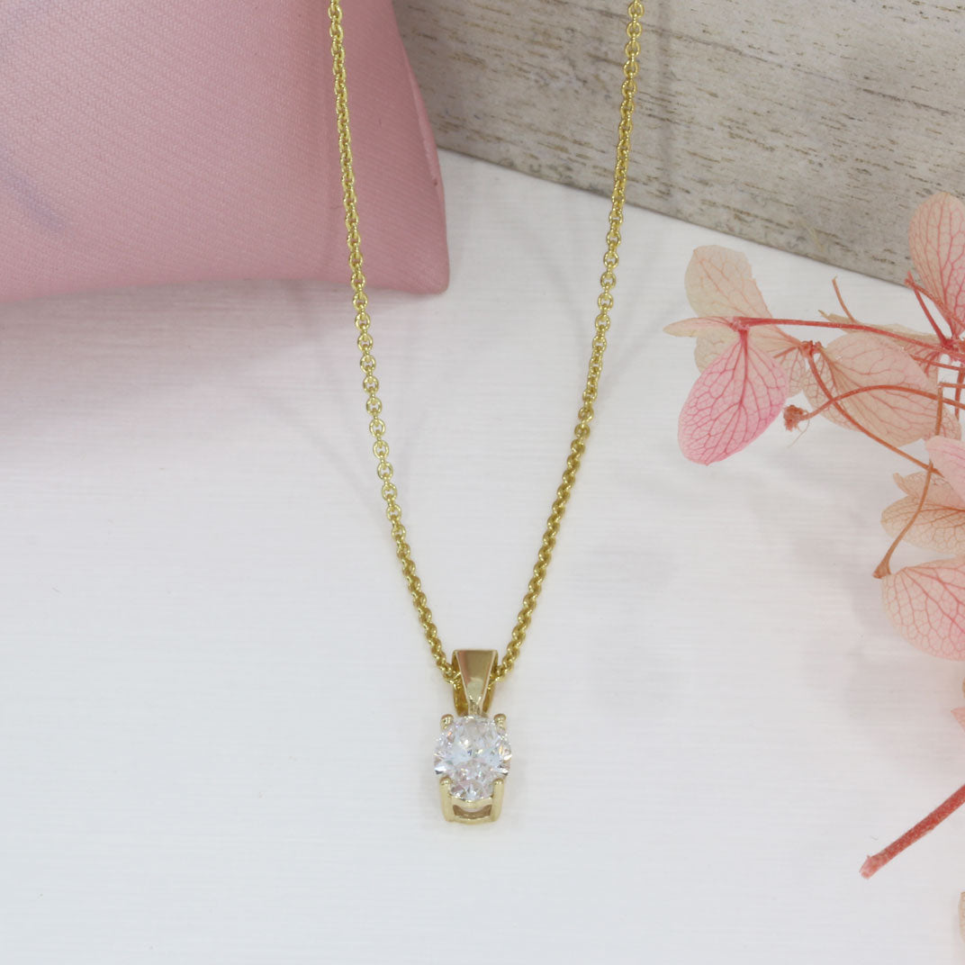 9ct Yellow Gold Oval Lab Grown Diamond Pendant 0.75ct 20"