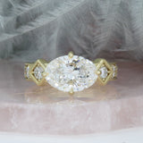 9ct Gold Certified Oval Lab Grown Diamond Solitaire Ring with Pave Set Shoulders.