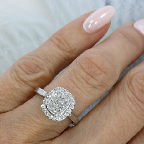 Platinum Certified Cushion Cut Lab Grown Diamond Halo Ring 2.32ct D VVs2