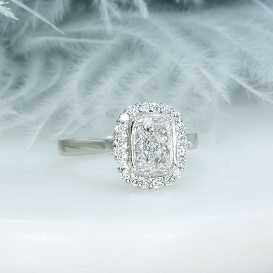 Platinum Certified Cushion Cut Lab Grown Diamond Halo Ring 2.32ct D VVs2