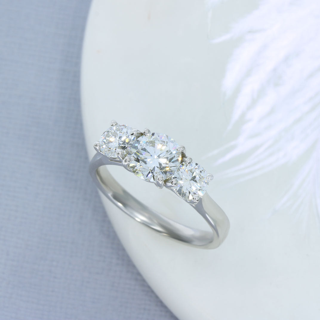 9ct Gold Certified Round Brilliant Cut Lab Grown Diamond 3 Stone Ring Total 2.07ct