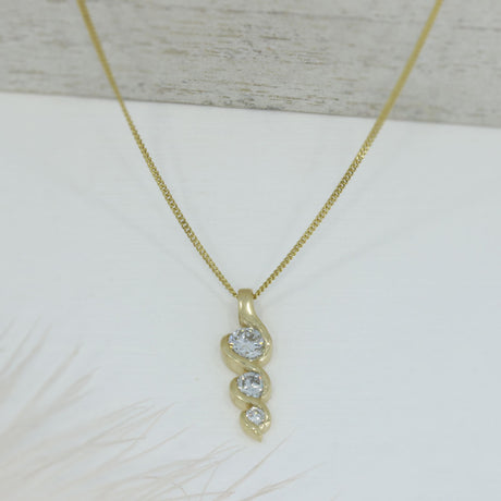 9ct Yellow Gold Lab Grown 3 Stone Diamond Drop Pendant 0.47ct on 20" 9ct Chain