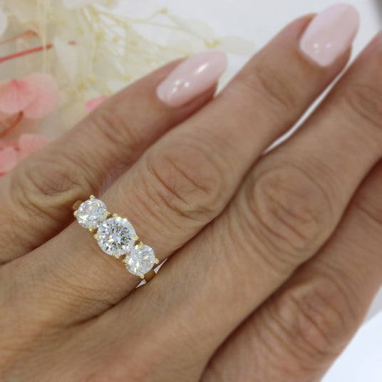 9ct Yellow Gold Claw Set 3 Stone Lab Grown Diamond Ring 2.73ct