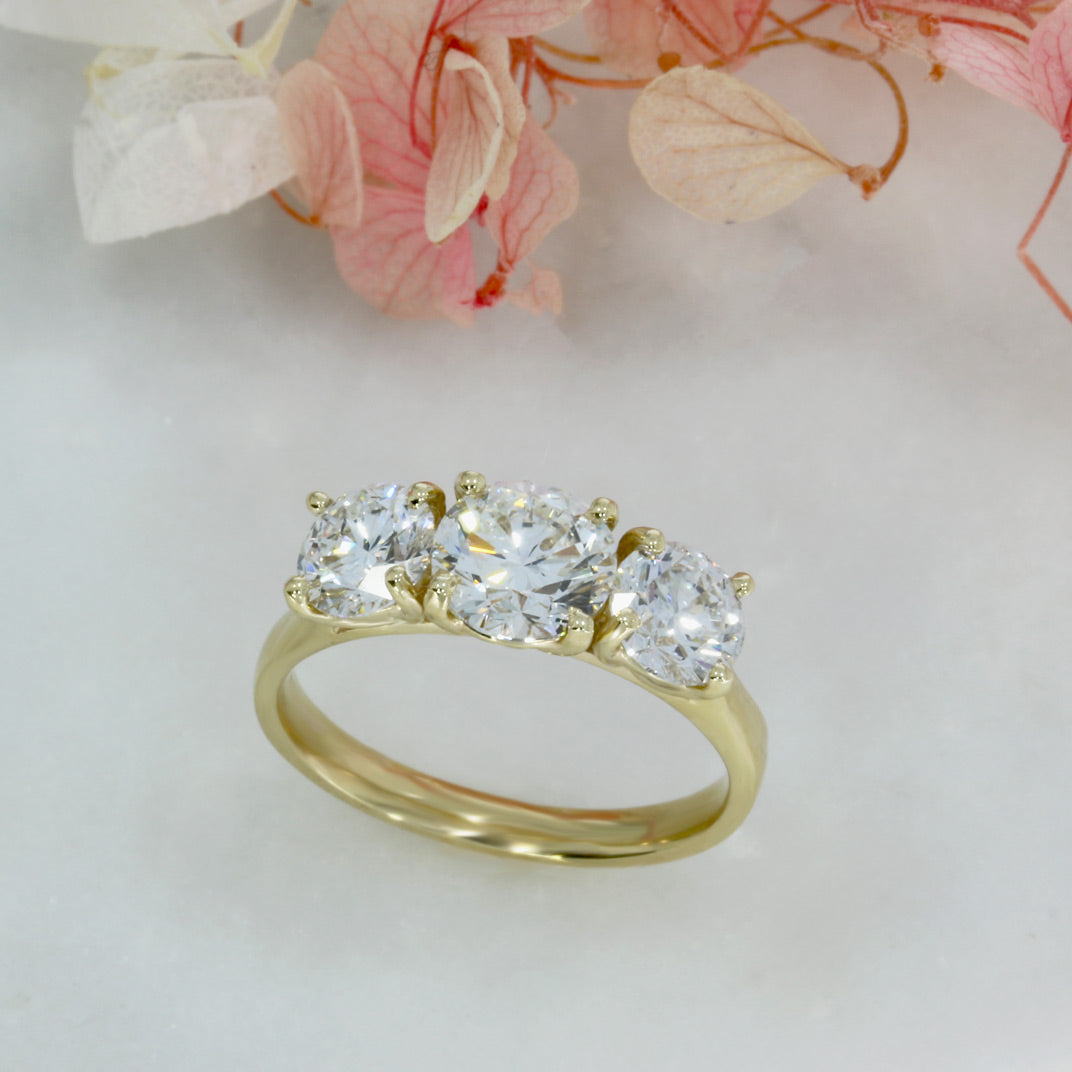 9ct Yellow Gold Claw Set 3 Stone Lab Grown Diamond Ring 2.73ct