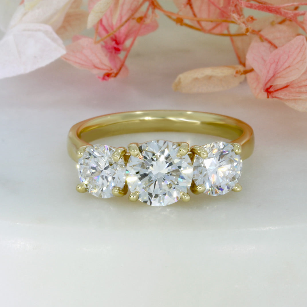 9ct Yellow Gold Claw Set 3 Stone Lab Grown Diamond Ring 2.73ct