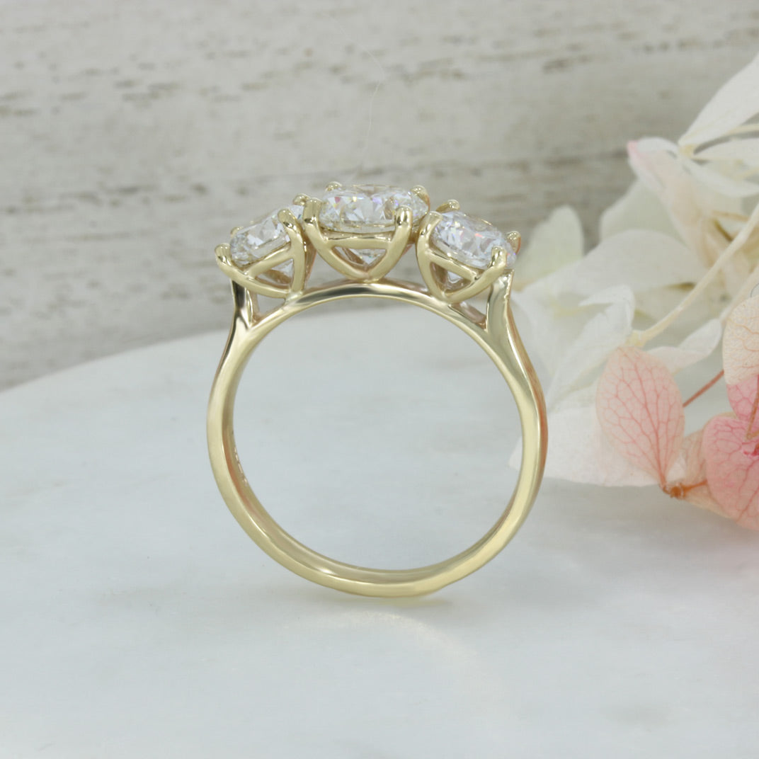 9ct Yellow Gold Claw Set 3 Stone Lab Grown Diamond Ring 2.73ct