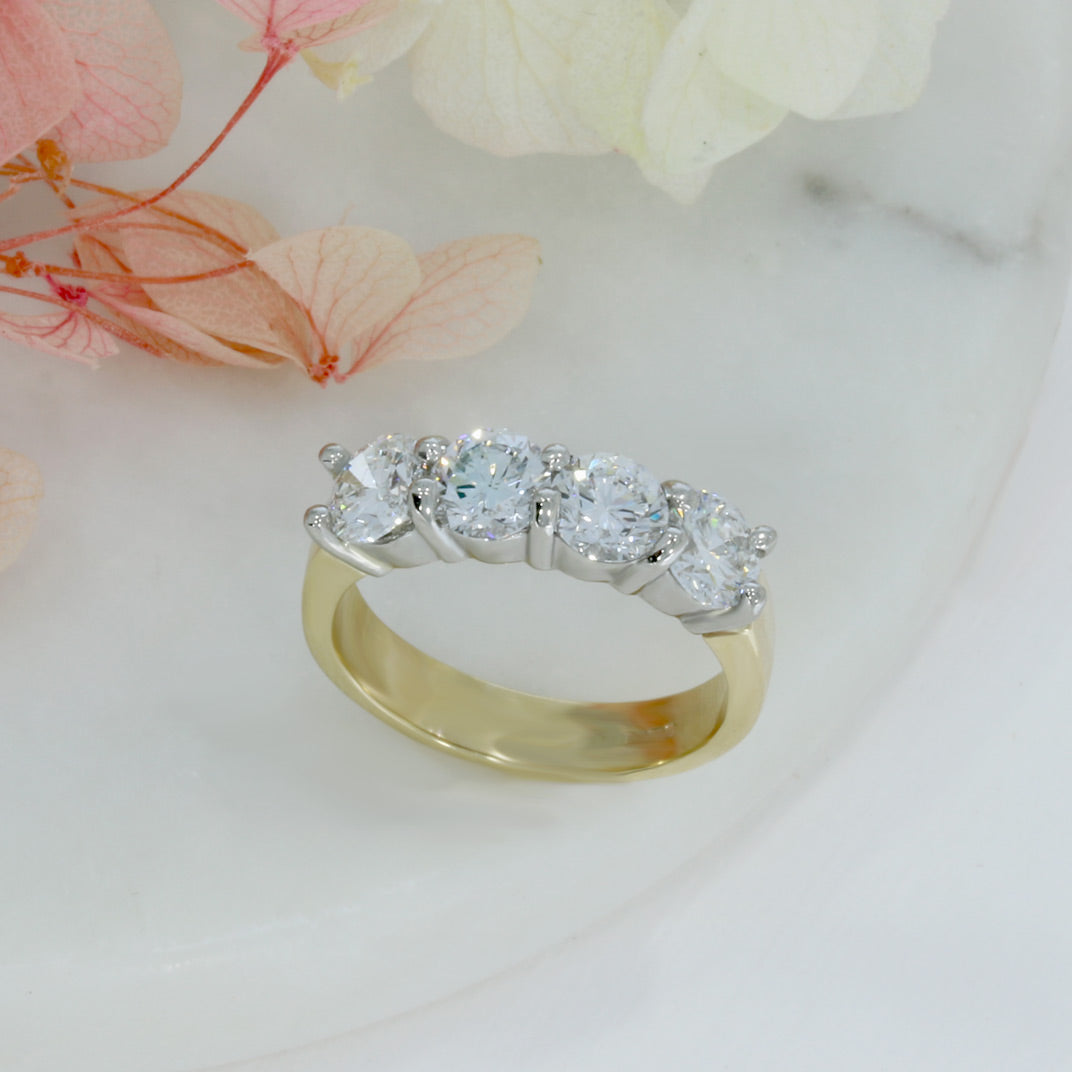9ct Yellow Gold Claw Set 4 Stone Laboratory Grown Diamond Ring 2ct
