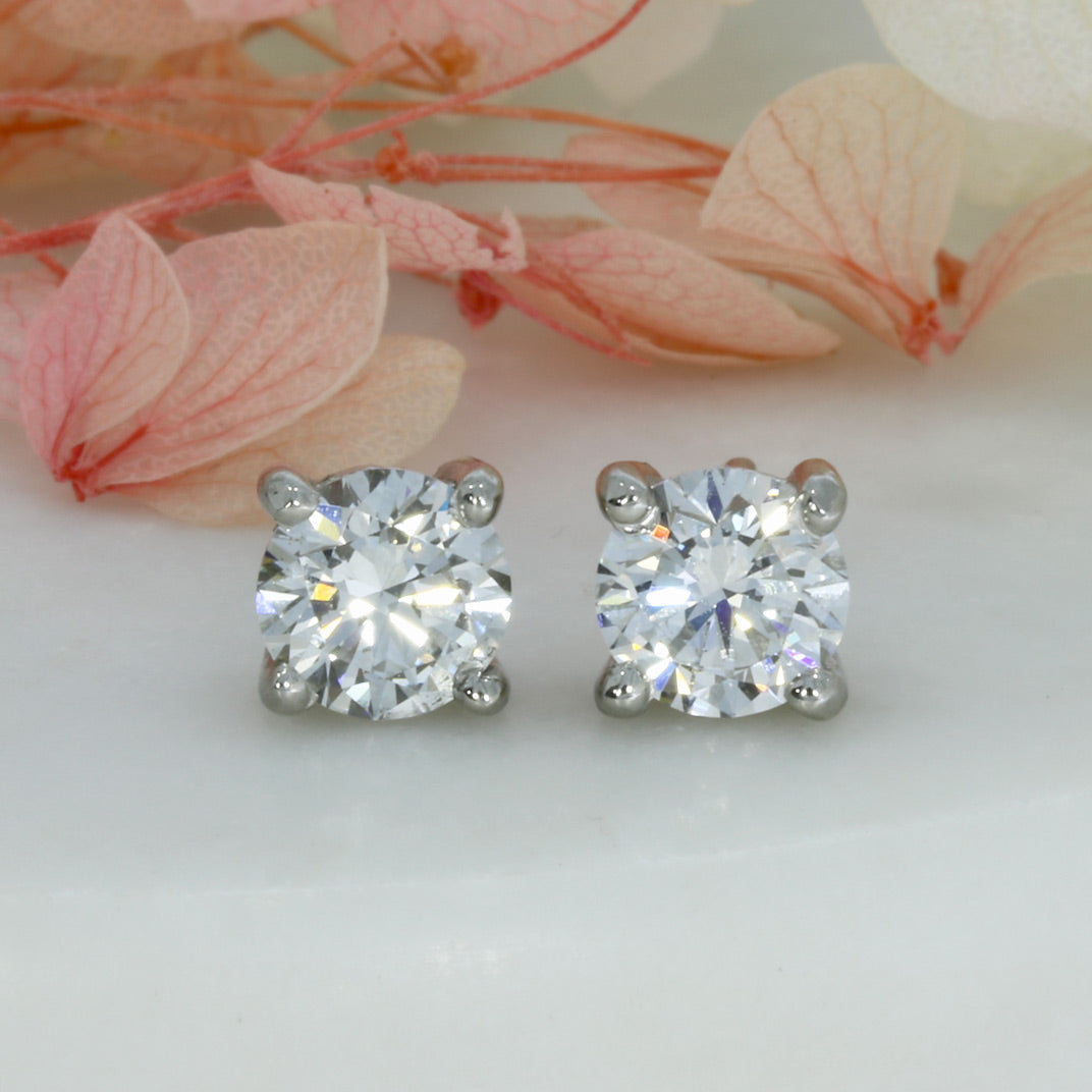 Platinum Certified Round Laboratory Grown Diamond Stud Earrings 2.00ct