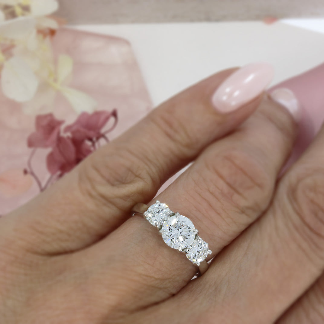 9ct White Gold 3 Stone Certified Laboratory Grown Diamond Ring 2.02ct