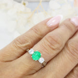 Platinum Oval Emerald & Certified Brilliant Cut Natural Diamond 3 Stone Ring