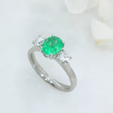 Platinum Oval Emerald & Certified Brilliant Cut Natural Diamond 3 Stone Ring