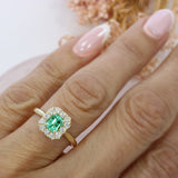 9ct Yellow Gold Claw Set Emerald & Natural Diamond Cluster Ring