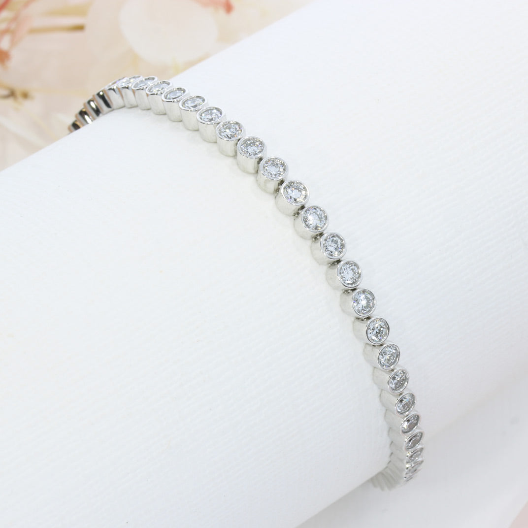 9ct White Gold Rub Over Set Line Bracelet Lab Grown Diamonds 3ct