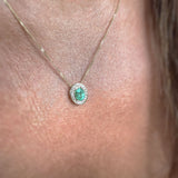 9ct Gold Emerald Lab Grown Diamond Halo Pendant on a 20inch 9ct Chain