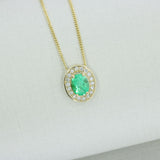 9ct Gold Emerald Lab Grown Diamond Halo Pendant on a 20inch 9ct Chain