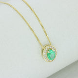 9ct Gold Emerald Lab Grown Diamond Halo Pendant on a 20inch 9ct Chain