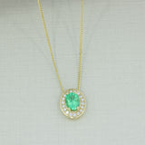 9ct Gold Emerald Lab Grown Diamond Halo Pendant on a 20inch 9ct Chain