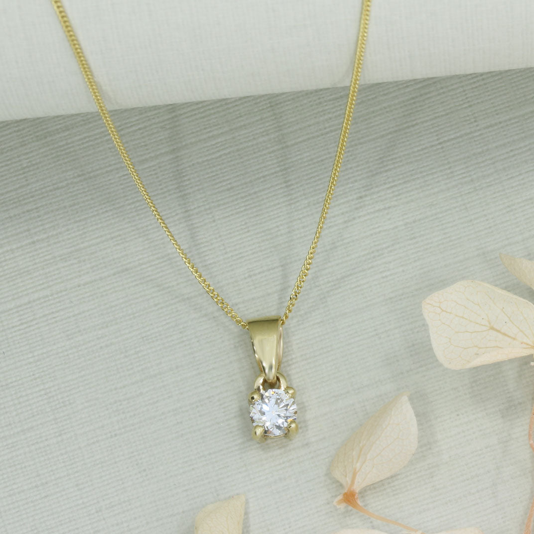 9ct Gold 4 Claw Set Lab Grown Diamond Single Stone Pendant 0.34ct On a 20inch Chain