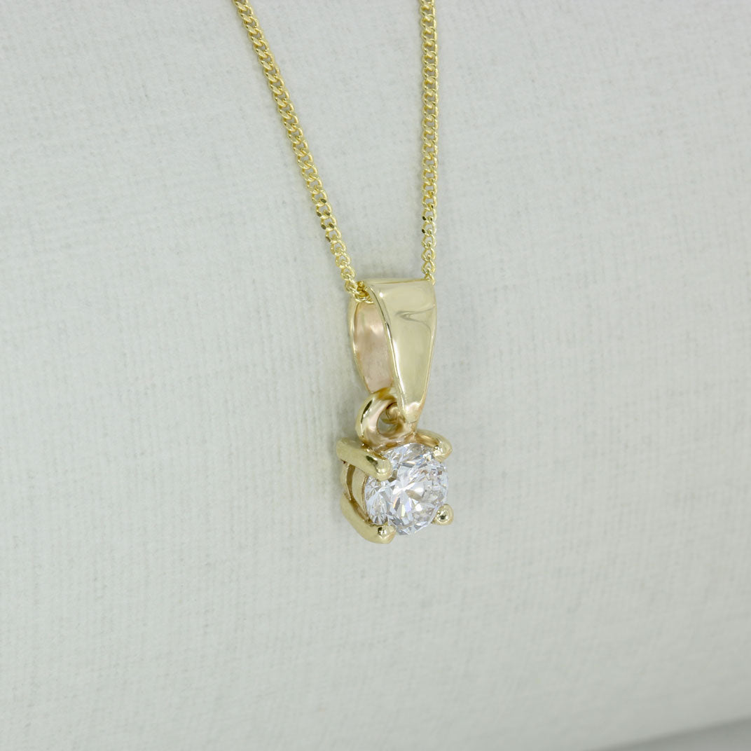 9ct Gold 4 Claw Set Lab Grown Diamond Single Stone Pendant 0.34ct On a 20inch Chain