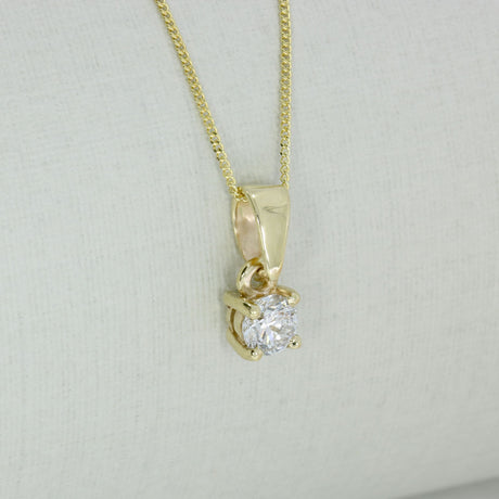 9ct Gold 4 Claw Set Lab Grown Diamond Single Stone Pendant 0.34ct On a 20inch Chain
