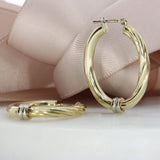 9ct Yellow Gold Oval Hoop Earrings with Half Twist Detail