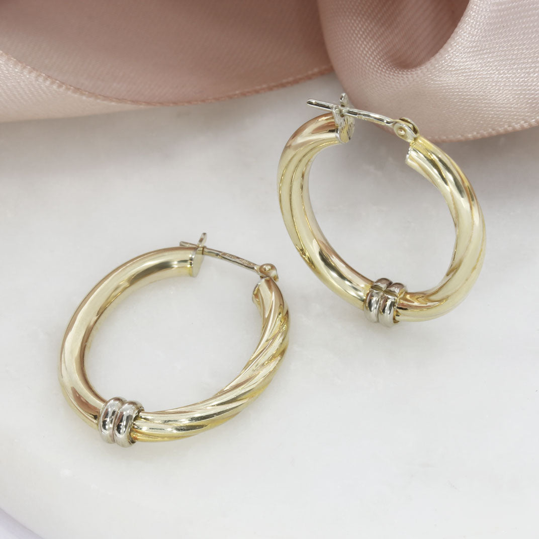 9ct Yellow Gold Oval Hoop Earrings with Half Twist Detail