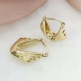 9ct Yellow Gold V Shape Ribbed Hoop Earrings