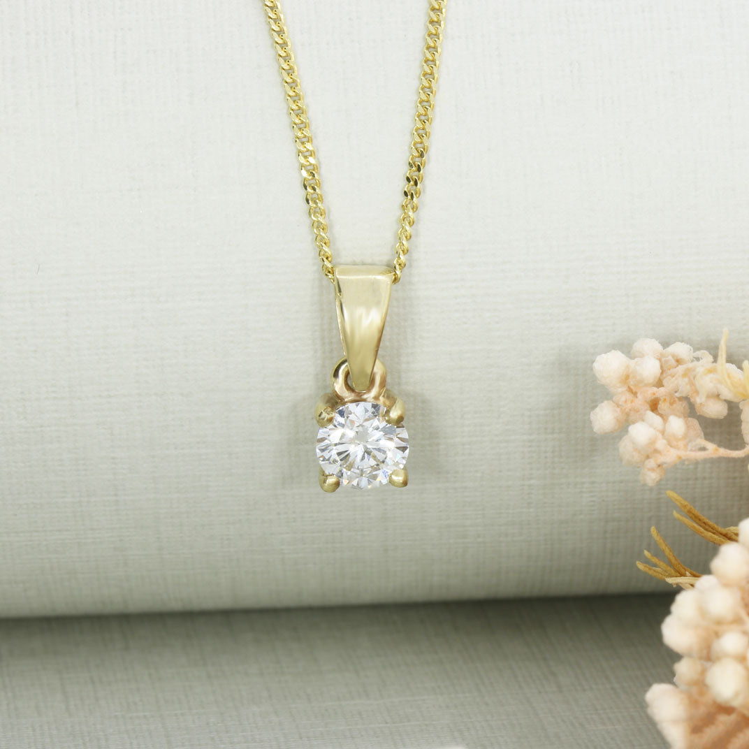 9ct Gold 4 Claw Round Lab Grown Diamond Single Stone Pendant 0.50ct On a 20inch Chain