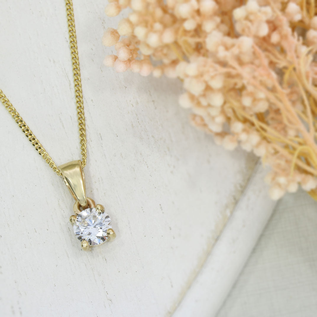 9ct Gold 4 Claw Round Lab Grown Diamond Single Stone Pendant 0.50ct On a 20inch Chain