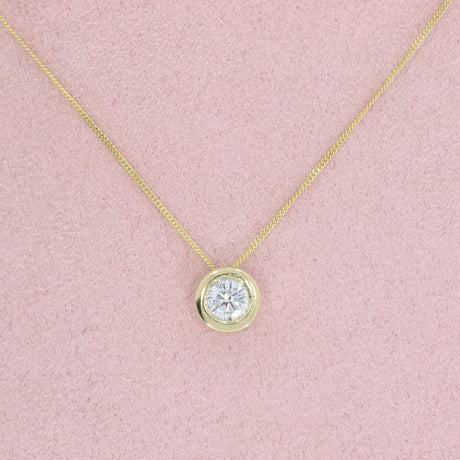 9ct Gold Rubover Set Lab Grown Diamond Slider Pendant 0.50ct on a 9ct 20inch Chain