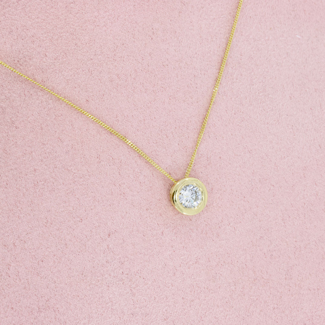 9ct Gold Rubover Set Lab Grown Diamond Slider Pendant 0.50ct on a 9ct 20inch Chain