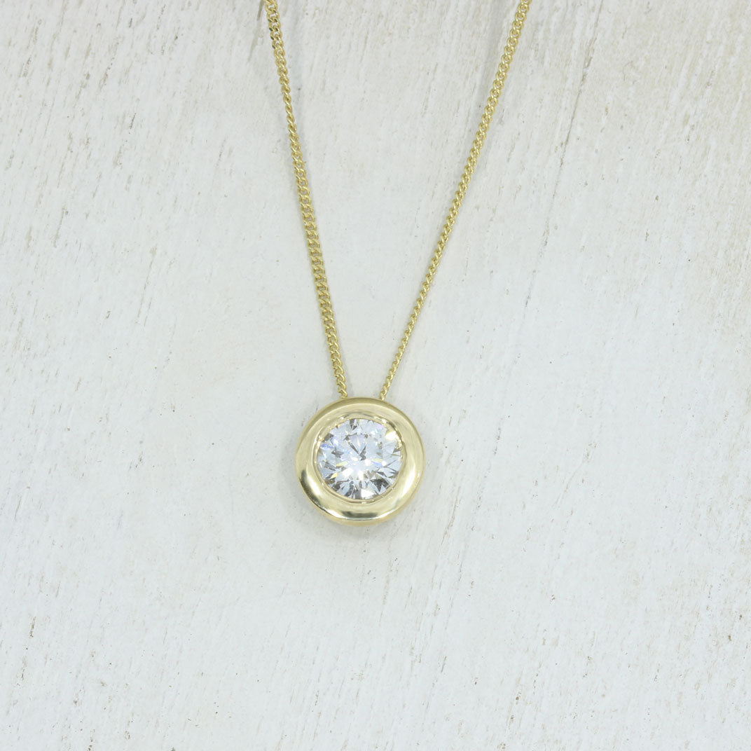 9ct Gold Rubover Set Lab Grown Diamond Slider Pendant 0.50ct on a 9ct 20inch Chain