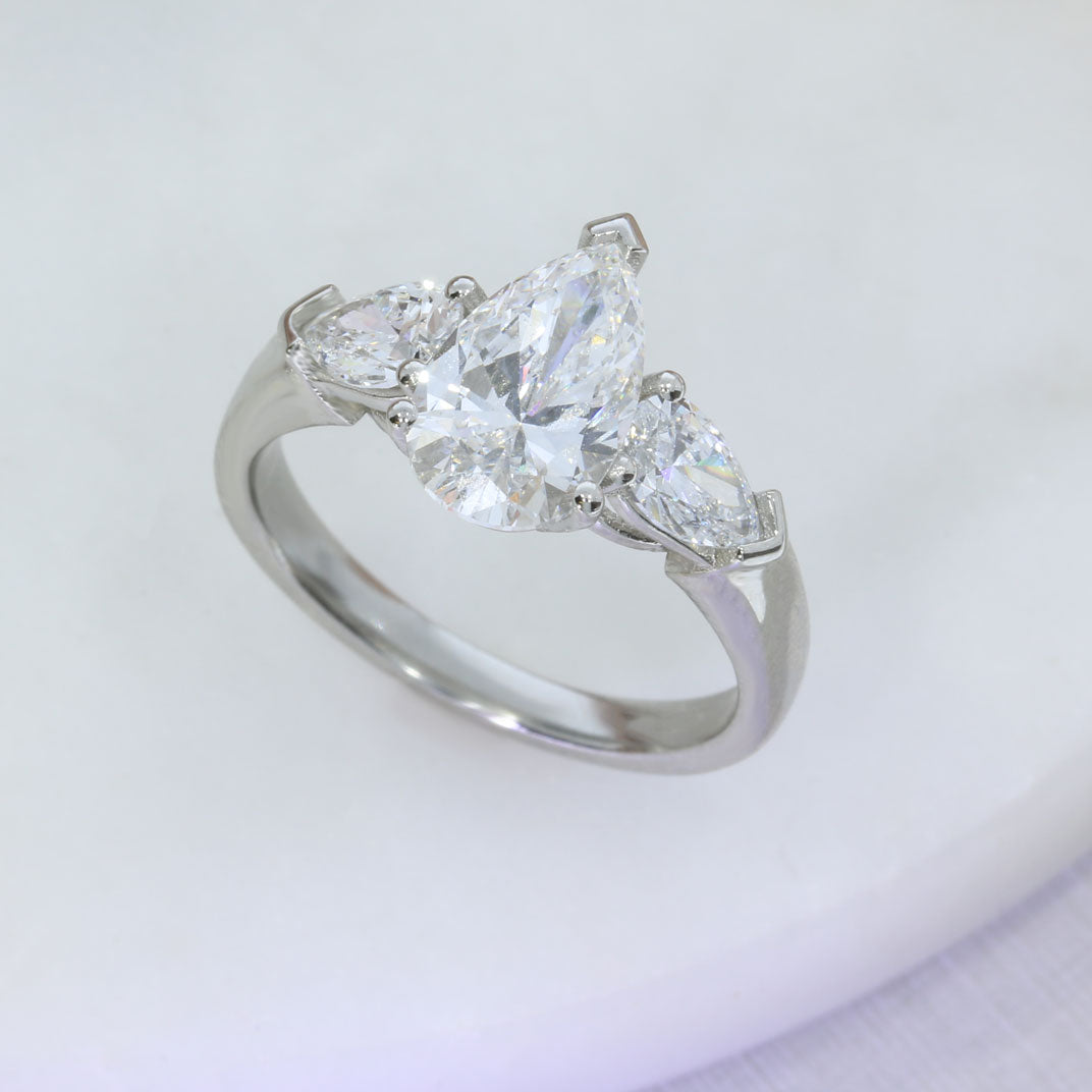 Platinum Certified Pear Shape Lab Grown Diamond Ring with Pear Shape Shoulders 2.35ct