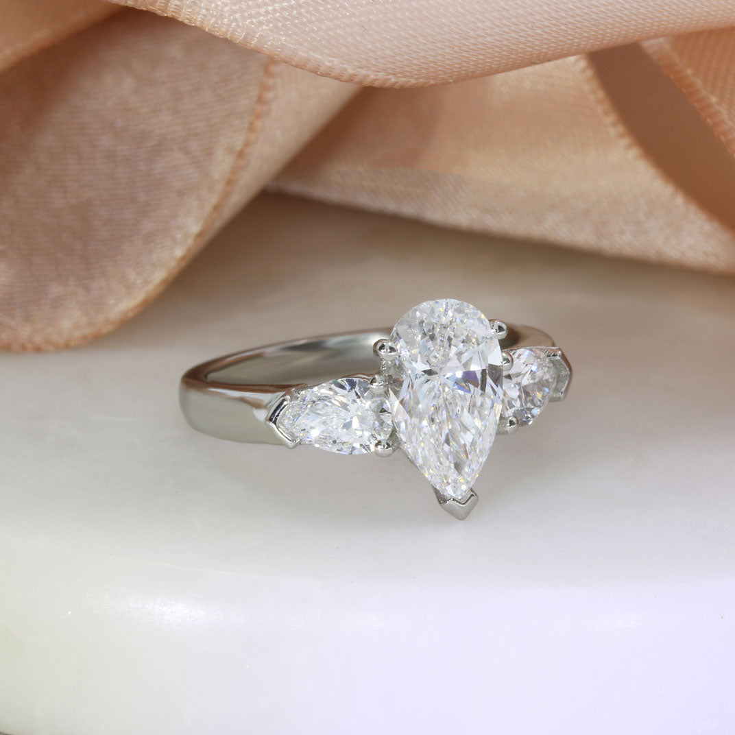 Platinum Certified Pear Shape Lab Grown Diamond Ring with Pear Shape Shoulders 2.35ct
