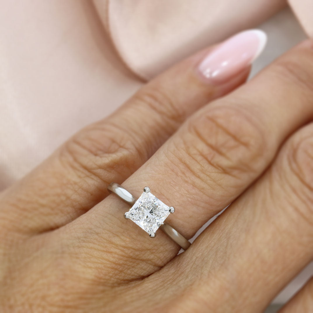 Platinum Certified Claw Set Princess Cut Laboratory Grown Diamond Solitaire Ring 1.50ct