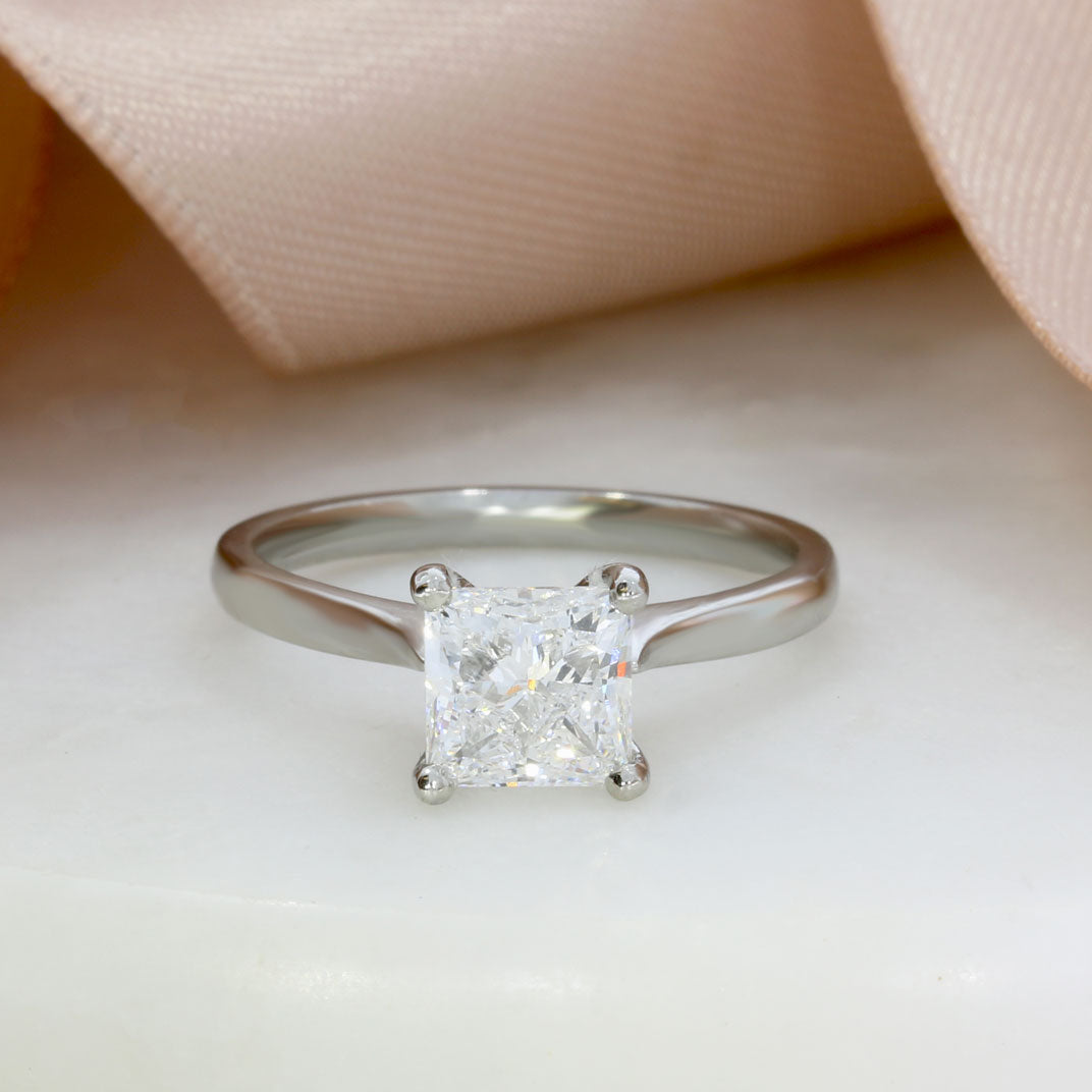 Platinum Certified Claw Set Princess Cut Laboratory Grown Diamond Solitaire Ring 1.50ct