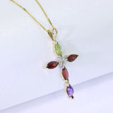 9ct Yellow Gold Cross Set With Semi Precious Stones on a Fine Curb Chain