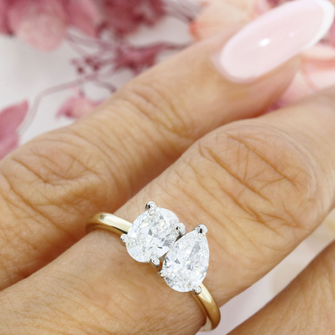 9ct & Platinum Oval & Pear Shape Lab Grown Diamond 'Moi et Toi' Ring  Total Weight: 1.37ct