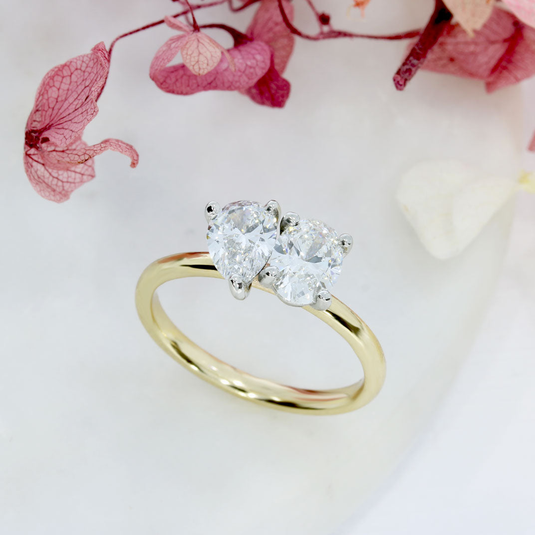 9ct & Platinum Oval & Pear Shape Lab Grown Diamond 'Moi et Toi' Ring  Total Weight: 1.37ct