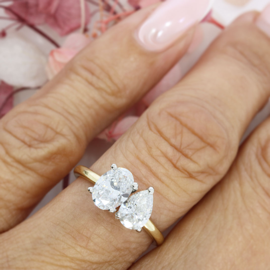 9ct Gold & Platinum Oval & Pear Shape Lab Grown Diamond 'Moi et Toi' Ring  1.76ct