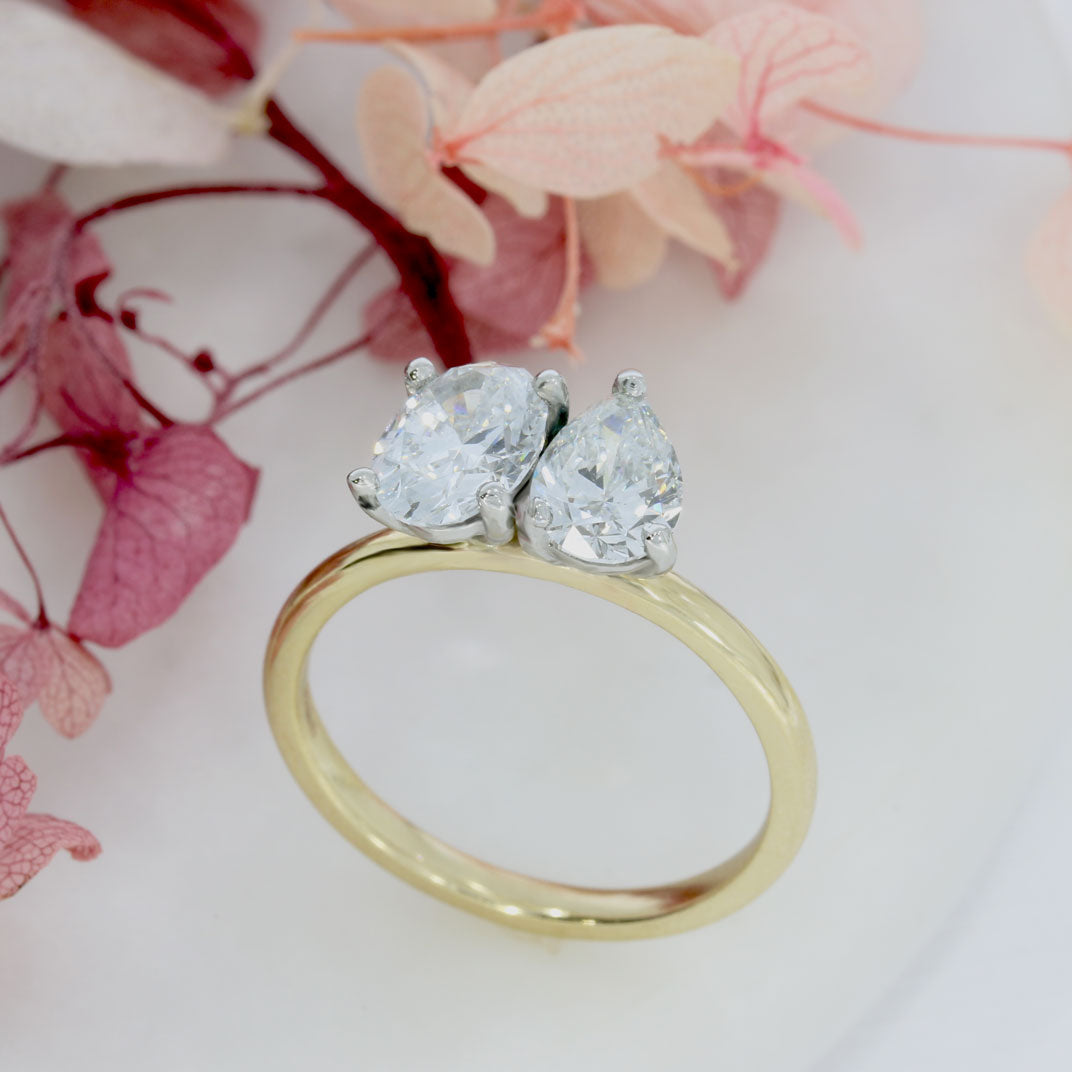 9ct Gold & Platinum Oval & Pear Shape Lab Grown Diamond 'Moi et Toi' Ring  1.76ct